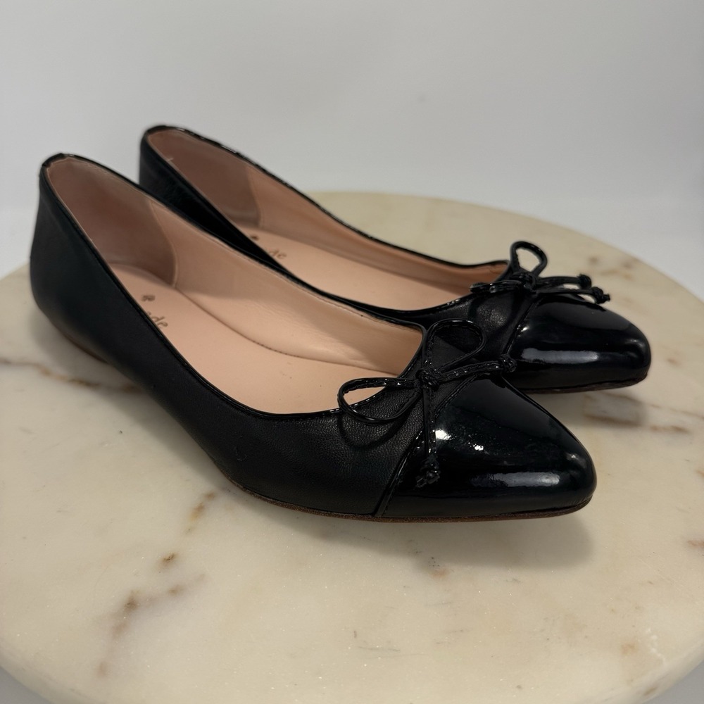 Kate Spade Black Glossy Patent Leather Cap Toe Bow Detail Ballet Flats Size 5.5
